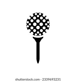 High-quality Golf Ball on Tee Icon in black silhouette vector illustration. Perfect for golf-related projects and sports themes. Detailed design, isolated on white.