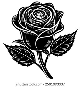  is a high-quality graphic design file featuring a striking illustration of a rose bud rendered entirely in black. This design captures the elegant and mysterious essence of the rose, making it ideal 