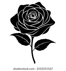 is a high-quality graphic design file featuring a striking illustration of a rose bud rendered entirely in black. This design captures the elegant and mysterious essence of the rose, making it ideal