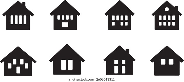 high-quality home icon silhouettes in a versatile pack with simple, modern, and abstract designs, ideal for ui, web, mobile apps, branding, marketing, and professional graphic design projects