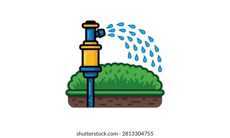 High-quality icon of a soil-embedded sprinkler head. Perfect for agricultural apps, gardening guides, and irrigation planning.