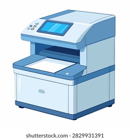 High-quality illustration of a contemporary office printer featuring a digital screen and paper tray for printing tasks.