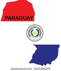 High-quality illustration featuring the map of Paraguay combined with the national flag elements. Ideal for educational materials, presentations, infographics, and patriotic designs