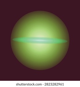 A high-quality illustration of a glowing green sphere intersected by a horizontal light ring. This dynamic composition evokes a sense of planetary movement energy and scientific discovery ideal for futuristic concept art.