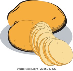 High-quality  illustration of a potato with outlines and editable features. This classic and versatile image is suitable for various projects. 