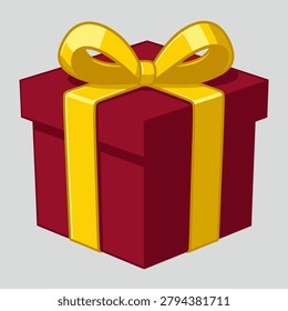 A high-quality illustration of a square red gift box wrapped with a vibrant yellow ribbon and a decorative bow, perfect for holiday or celebration themes.