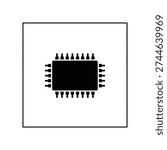 High-quality image of a black microchip circuit board with gold connectors, isolated on a clean white background, ideal for tech and electronics projects.