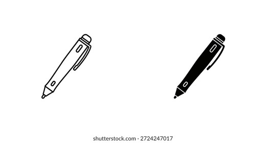 Imagen de alta calidad de un bolígrafo negro y un bolígrafo plateado que se muestran desde el lateral, destacando su diseño elegante y diferentes colores.