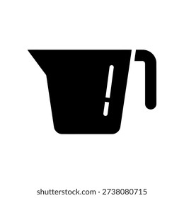 High-quality image of a black plastic measuring jug with clear white measurement markings and handle, perfect for kitchen or laboratory use.