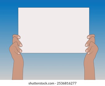 High-quality image of hands holding a blank white sign against a gradient blue background. Ideal for business, promotions, announcements, and educational content. Versatile and professional Vector EPS