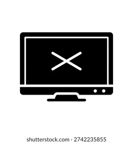 High-quality image of a modern flat-screen TV with a cracked display showing a white X, ideal for error, failure, or repair concepts.