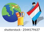 High-quality image showcasing travel essentials Luxembourg flag, passport, luggage, and globe. Perfect for tourism, adventure, and exploration themes. Vibrant and detailed. Traveling to Grand Duchy