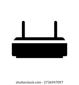 High-quality image of a sleek black dual antenna WiFi router with glossy finish, perfect for tech, internet, and networking promotional materials.