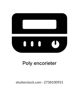 High-quality image of a sleek black poly router with multiple network ports and a power button, isolated on white background for tech and networking projects.