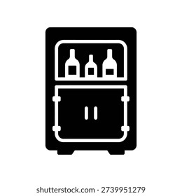 High-quality image of a sleek black wine cooler fridge holding four bottles, featuring a digital temperature display, perfect for commercial and home use.