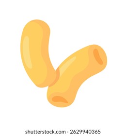 High-quality image of two yellow macaroni pasta pieces on a white background, perfect for culinary and food-related projects.