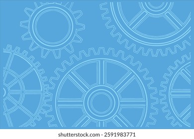 A high-quality industrial banner featuring old metal cogs and gears in a blue tone. Perfect for engineering, machinery, and steampunk-themed designs. Ideal for digital and print projects.