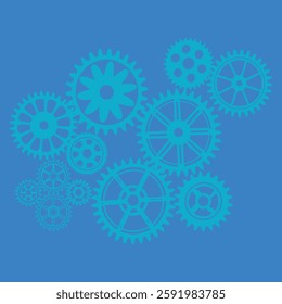 A high-quality industrial banner featuring old metal cogs and gears in a blue tone. Perfect for engineering, machinery, and steampunk-themed designs. Ideal for digital and print projects.