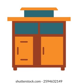 A high-quality **Kitchen Island Vector Illustration**, featuring a modern countertop with cabinets, bar stools, and stylish decor. Perfect for websites, advertisements, magazines, and design projects.