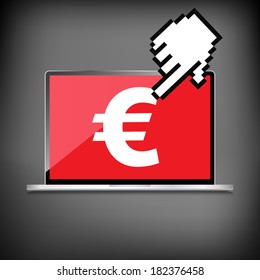 High-quality laptop screen with the Euro sign. Economy concept.