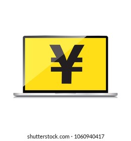 High-quality laptop screen with the Yen symbol. Economy concept.