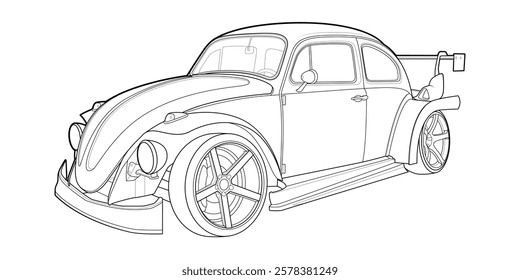 High-quality line art of a sleek, modern sports car with aerodynamic design and sharp angles. Perfect for automotive enthusiasts, design projects, coloring books, and educational materials