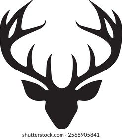 High-quality minimalist deer silhouette featuring detailed antlers, perfect for logo designs, branding, and creative projects. This bold, black design showcases elegance and symmetry, making it ideal 