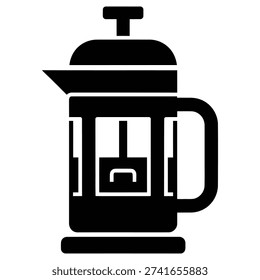 High-quality minimalist image of a sleek black french press coffee maker with clear glass, perfect for branding, product displays, and commercial use.