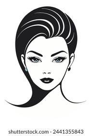 Vector de silueta minimalista de alta calidad sobre fondo transparente. Cara de mujer elegante con un peinado de los años 60.
Perfecto para diseños modernos para elevar su obra de arte.