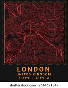 Um mapa vetorial minimalista de alta qualidade de Londres, no Reino Unido, projetado em um tema escuro.  Nenhuma IA usada.