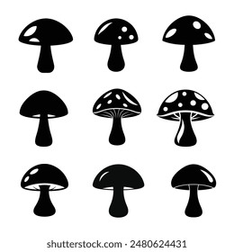 High-quality mushroom silhouette vector illustration perfect for nature-themed designs black and white clean and simple design ideal for digital art and clipart.