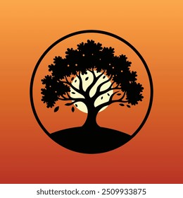 High-Quality Oak Tree Silhouette | Minimalistic Nature Illustration for Graphic Designers