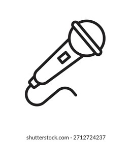 Icono de Vector de contorno de alta calidad de un micrófono dinámico con un cable, ideal para podcast, música y diseños de grabación de audio.
