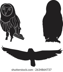"High-quality owl silhouette illustration suitable for various creative projects. Available in scalable formats for seamless integration into both digital and print designs."