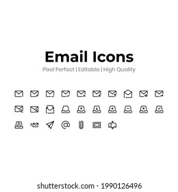 High-quality perfect pixel and editable icon set for UI. Set of vector email icons isolated on white background.