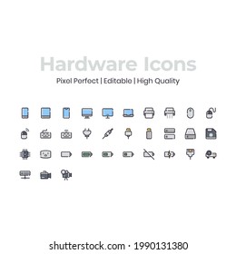 High-quality perfect pixel and editable icon set for UI. Set of vector hardware icons isolated on white background.