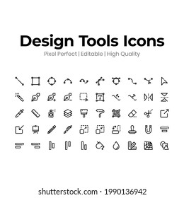 High-quality perfect pixel and editable icon set for UI. Set of vector design tools icons isolated on white background.