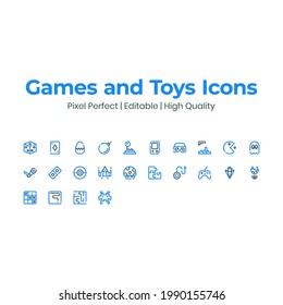 High-quality perfect pixel and editable icon set for UI. Set of vector games and toy icons isolated on white background.