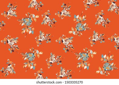 High-quality print dress objects tailored with trendy autumn colors and flowers pattern.Digital fabric printing design