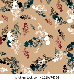 High-quality print dress with trendy summer colors and flowers seamless pattern.Textile fabric printing pattern. Digital printing object.Autumn flowers pattern