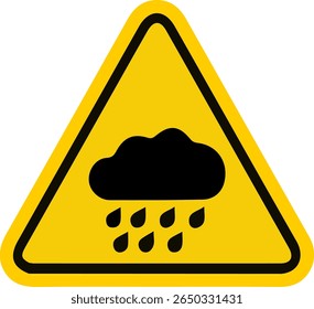 Ícone de sinal de aviso de chuva de alta qualidade em um triângulo amarelo. Ideal para alertas meteorológicos, instruções de segurança, sinais de perigo, sinalização rodoviária e avisos de emergência em projetos digitais e impressos