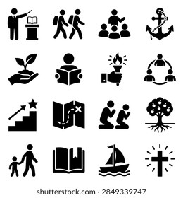 A high-quality red vector illustration representing the concept of discipleship within a Christian context. This clean and modern graphic is designed for use in church branding, religious social media posts, and educational ministry materials focused on spiritual mentorship and growth.
