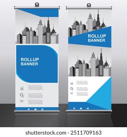 High-quality roll-up banner with modern cityscape, ideal for corporate events, trade shows, exhibitions, and marketing campaigns, making a strong visual impact.