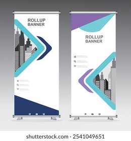 High-quality roll-up banner with modern cityscape, ideal for corporate events, trade shows, exhibitions, and marketing campaigns, making a strong visual impact.	