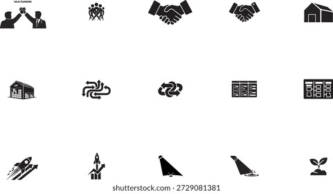 Conjunto de Ilustración vectorial escalable de alta calidad con modernos iconos de diseño plano para negocios, trabajo en equipo, finanzas, viajes y conceptos domésticos, ideal para presentaciones y materiales de marketing.