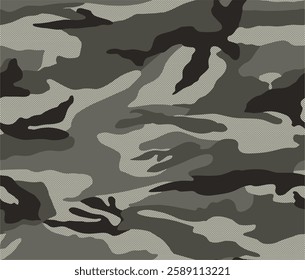 High-quality seamless military camouflage pattern in vector format. Perfect for fabric prints, apparel, backgrounds, digital designs, and military-themed projects. Features various shades of green, bl