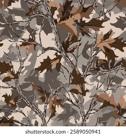 High-quality seamless vector camouflage with natural elements, great for outdoor and tactical fashion. Available in EPS format.