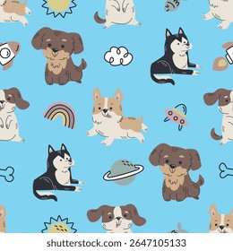 High-quality seamless vector design of playful dogs, perfect for pet-related projects, packaging, and more. Versatile, fun, and easy to use in various designs.