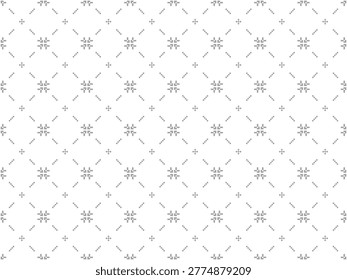 High-quality seamless vector pattern featuring a delicate geometric lattice of dashed lines and small decorative crosses. Clean, sophisticated design in a neutral gray and white palette. Perfect for professional branding, luxury stationery, corporate backgrounds, and textile surface design.