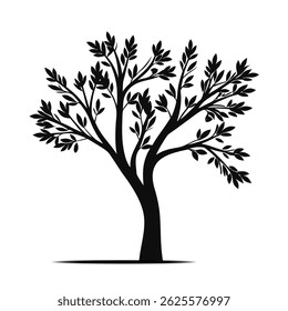 High-Quality Silhouette of a Lush Tree with Dense Foliage on White Background. Perfect for Nature, Botanical, Forest, Environmental, and Landscape-Inspired Digital and Print Designs.